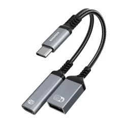 ZOOAUX USB C OTG Adapter, 2X1 USB C To USB Female With 60W PD Charging Port Adapter - ZM-2A 